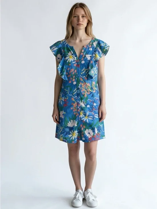 Entro You’ve Got It Blue All Floral Mini Dress Medium Pockets Cottagecore  NWOT - Picture 3 of 3